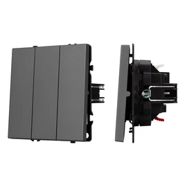 Фото #1 товара Механизм выключателя трехклавишный непроходной SWT-NOBE-MK03-SFPL-GR (230V, 10A) (Arlight, Серый базальт)