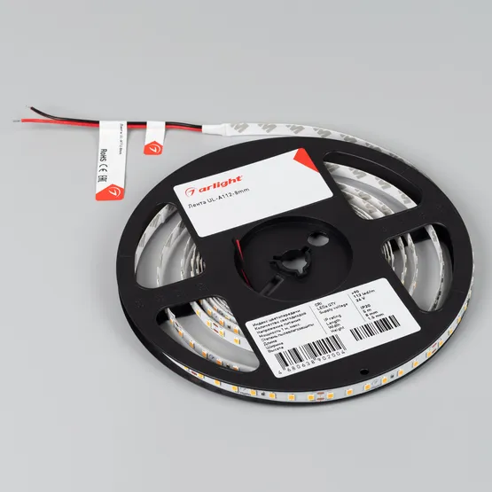 Фото #2 товара Светодиодная лента UL-A112-8mm 24V Warm3500 (7 W/m, IP20, 5m) (Arlight, 7 лет)
