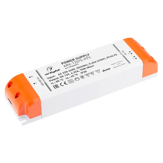 Фото товара Блок питания ARV-12075-PFC (12V, 6.25A, 75W) (Arlight, IP20 Пластик, 2 года)