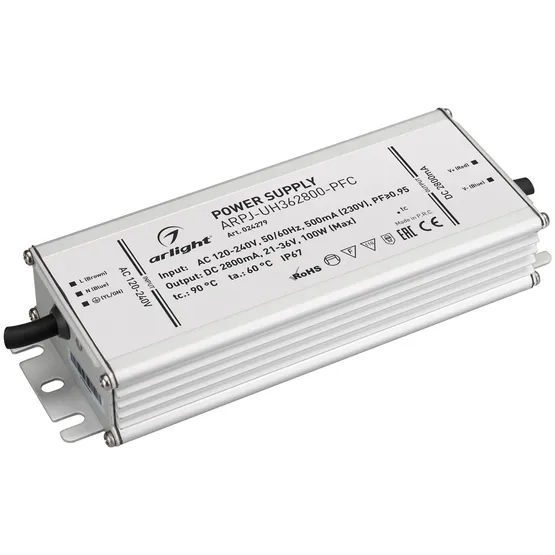 Фото #1 товара Блок питания ARPJ-UH362800-PFC (100W, 2.8A) (Arlight, IP67 Металл, 7 лет)