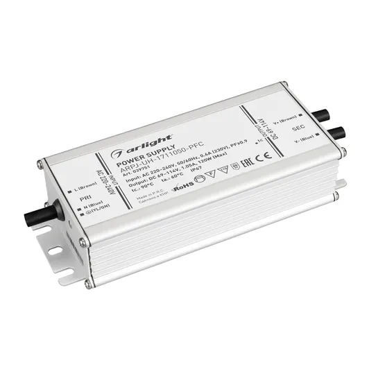 Фото товара Блок питания ARPJ-UH-1711050-PFC (120W, 69-114V, 1.05A) (Arlight, IP67 Металл, 7 лет)