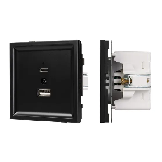 Фото #1 товара Механизм USB розетки SCT-TENDO-MUAC-PL-BK (5V, 3A, QC3) (Arlight, -)