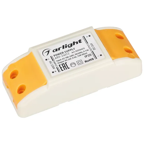 Фото товара Блок питания ARV-24012 (24V, 0.5A, 12W) (Arlight, IP20 Пластик, 2 года)