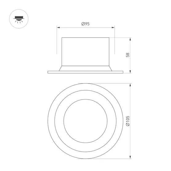 Фото #3 товара Светильник MS-DROP-BUILT-R105-14W Warm2700 (WH, 85 deg, 230V) (Arlight, IP54 Металл, 5 лет)