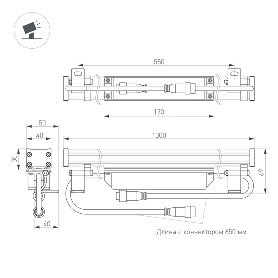 Фото #5 товара Светодиодный прожектор AR-LINE-1000M-24W-24V RGB (Grey, 30 deg, DMX512) (Arlight, Закрытый)