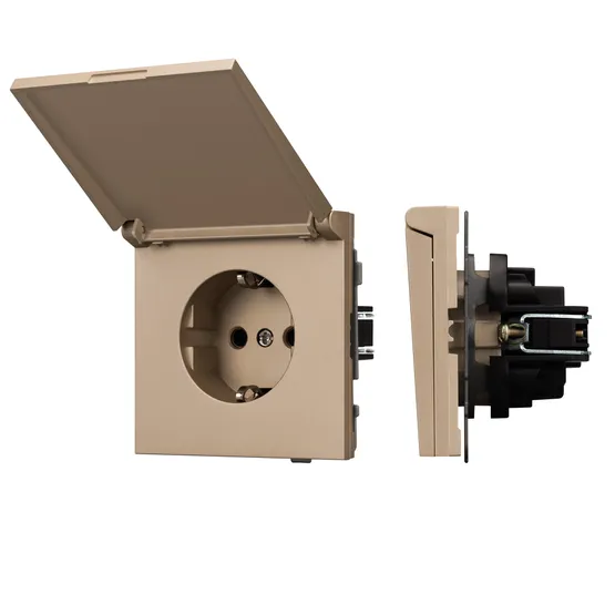 Фото #1 товара Механизм розетки влагозащищённый SCT-TENDO-MCP-PL-GD (230V, 16A) (Arlight, Песочный)