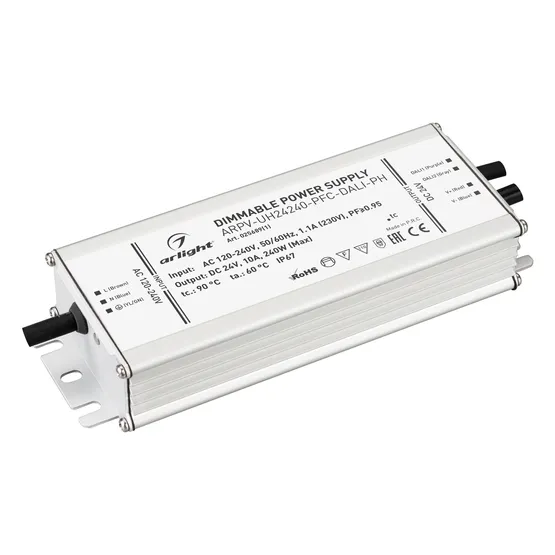 Фото товара Блок питания ARPV-UH24240-PFC-DALI-PH (24V, 10.0A, 240W) (Arlight, IP67 Металл, 7 лет)